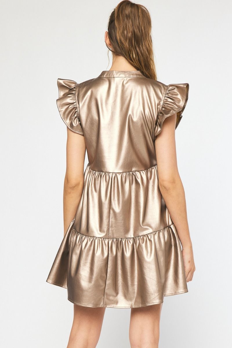 Faux Leather Gold Dress