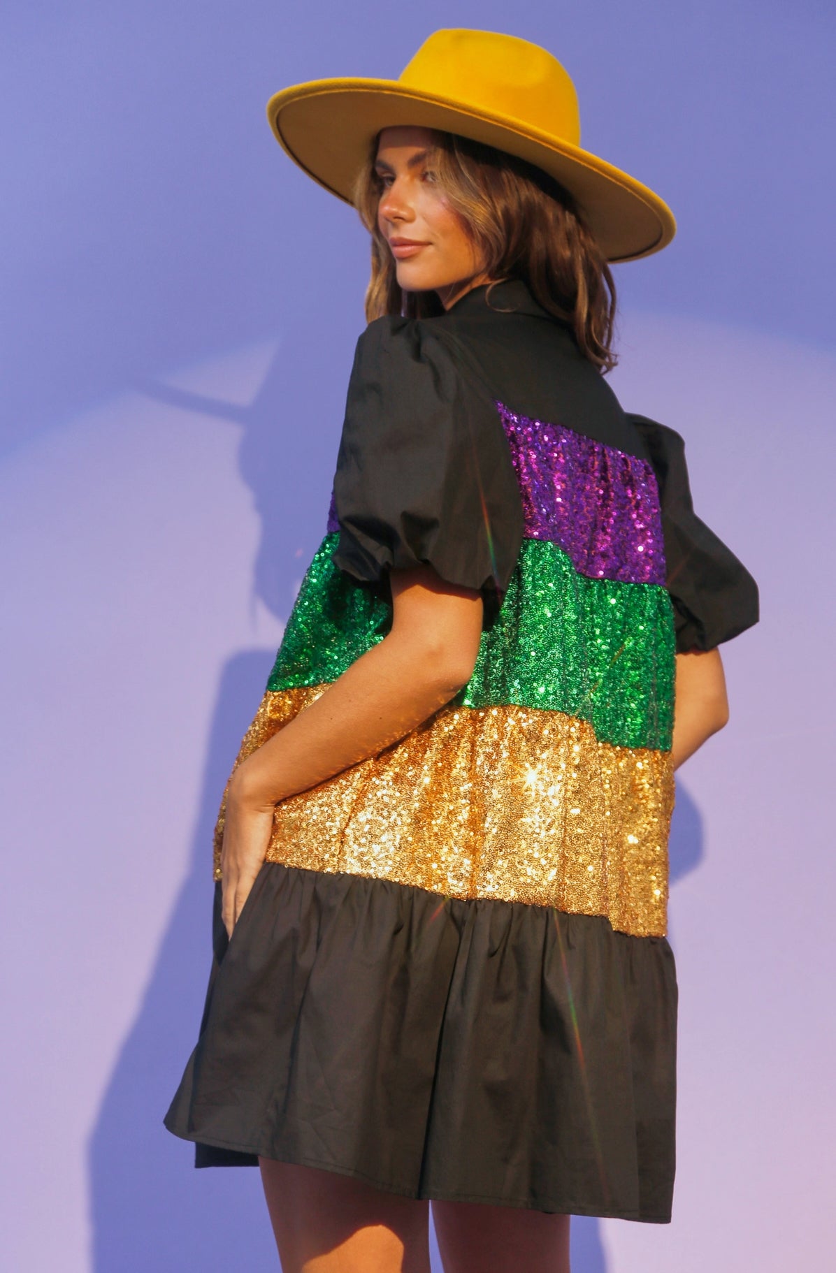 Sequin Color Block Shirt Dress