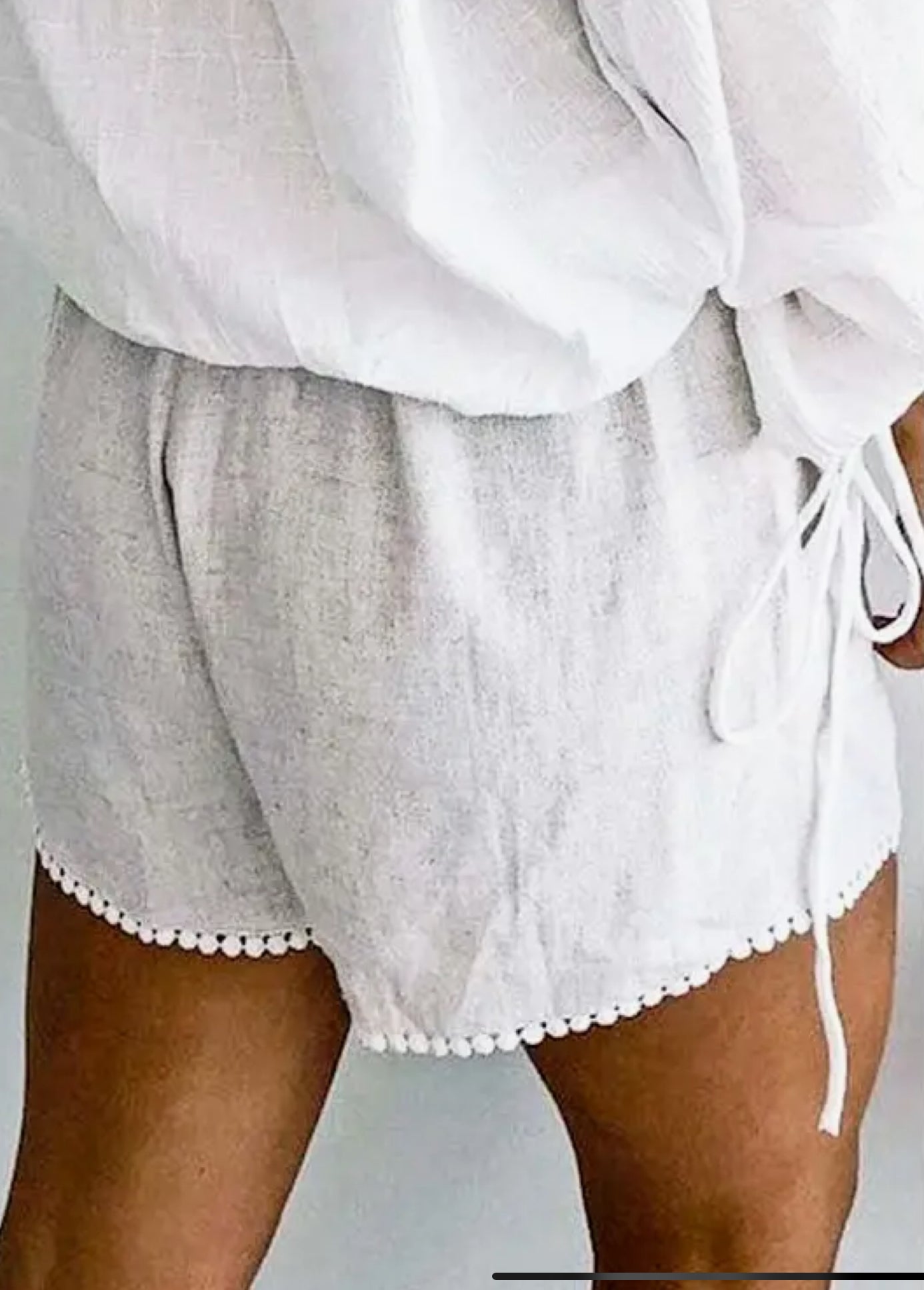 Grey Elastic Waist Drawstring Pompom Hemming Shorts