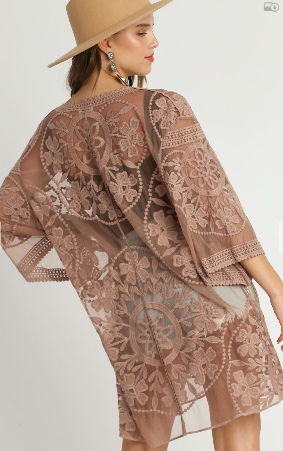 Floral Lace Open Front Kimono with Waist Tie
