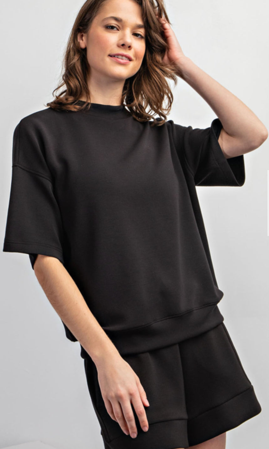 MODAL POLY SPAN MOCK NECK SHORT SLEEVE TOP -RAE MODE