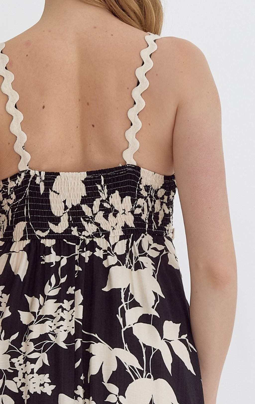 Floral print square neck sleeveless midi dress -