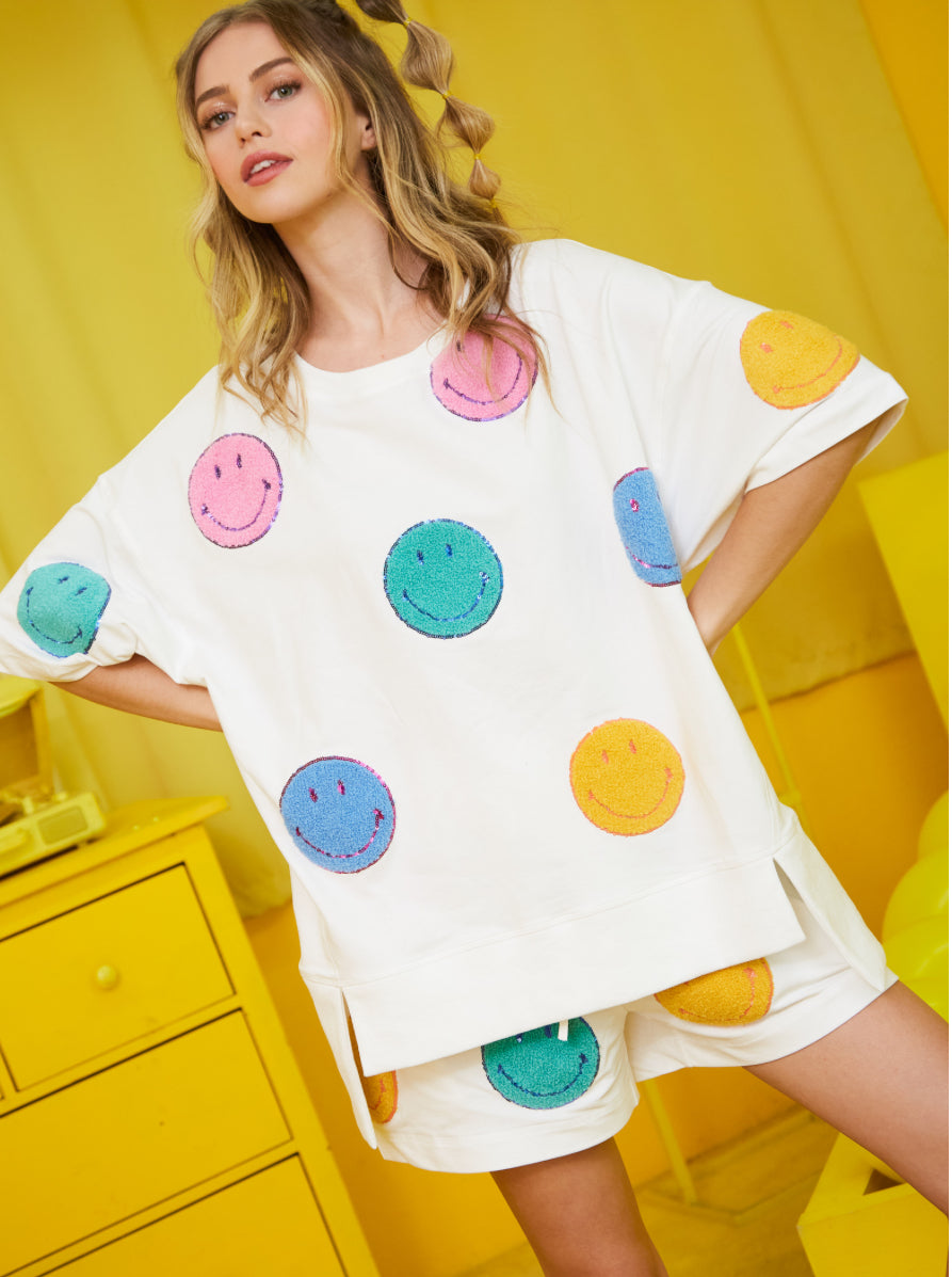 Smiley Originals French Terry Shorts - Elastic waistband with tie -