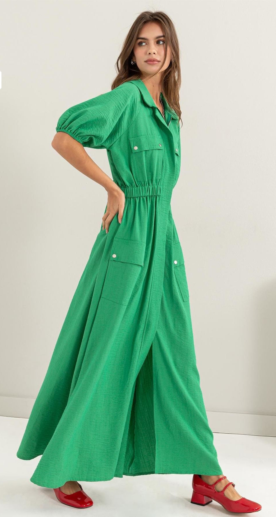 Green MAXI SHIRT DRESS