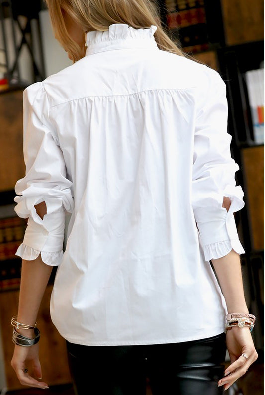 PLUS SIZE- White Ruffle Neck Blouse