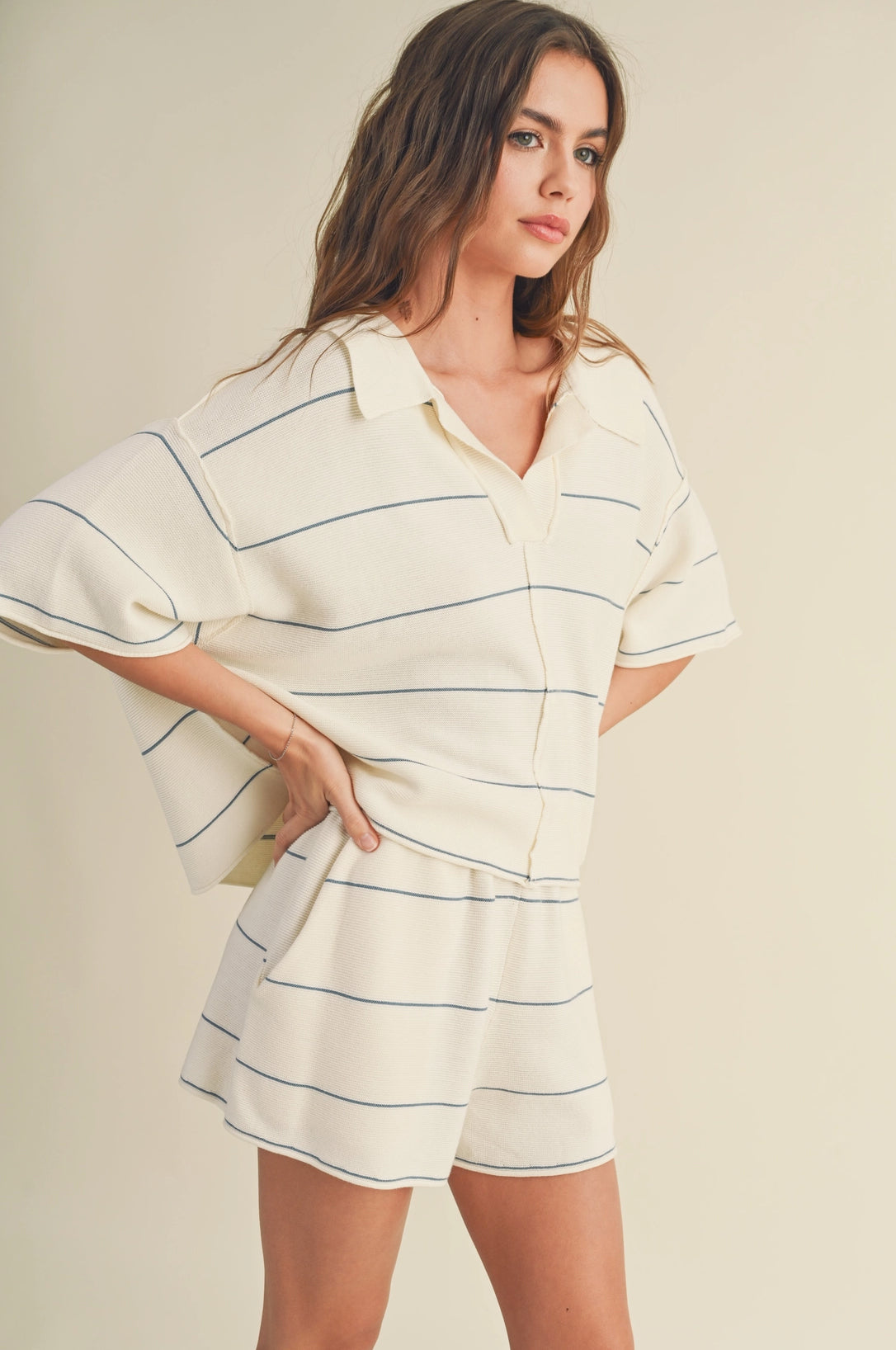 Striped Pattern Knitted Shorts