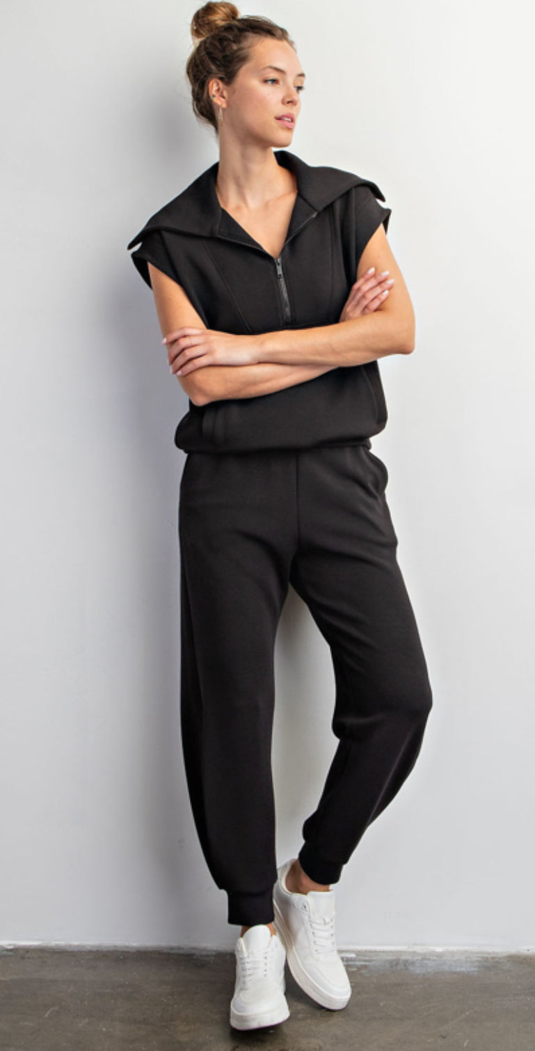 Modal Poly Span Short Sleeve Zip Top