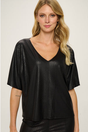 Dolman Sleeves Snake Skin Embossed Pleather Top