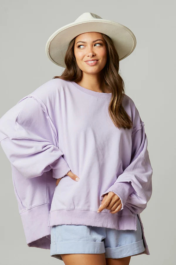 Lavender High low top round neck shirt