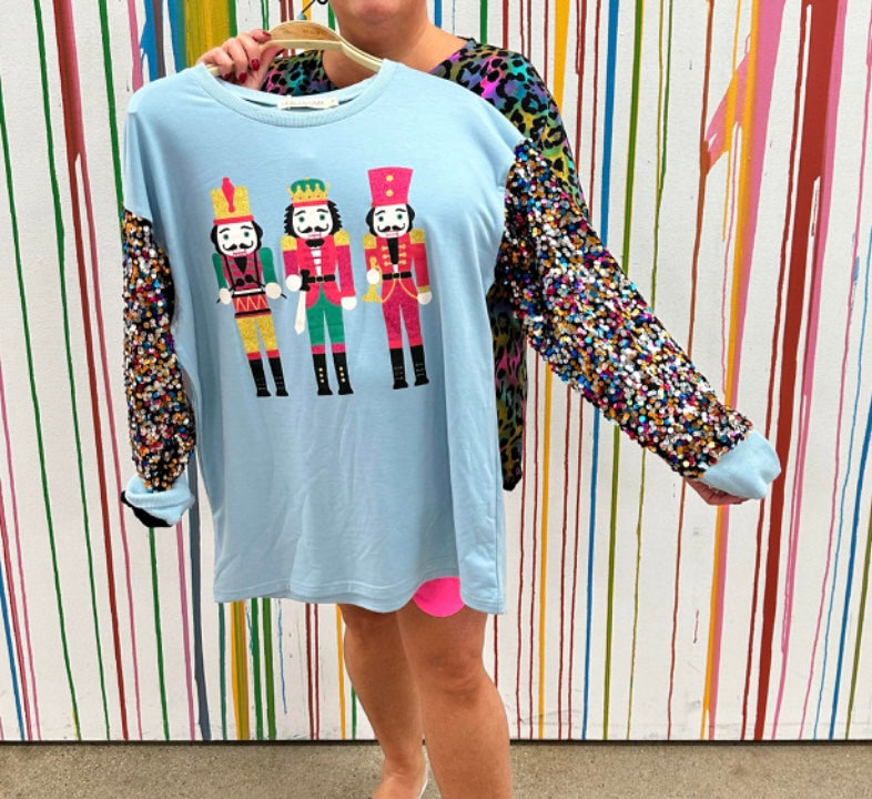 Blue Sequins Sleeve Nutcracker sweatshirt