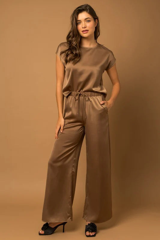 ELASTIC WAIST S.P.G TIE SATIN PANTS