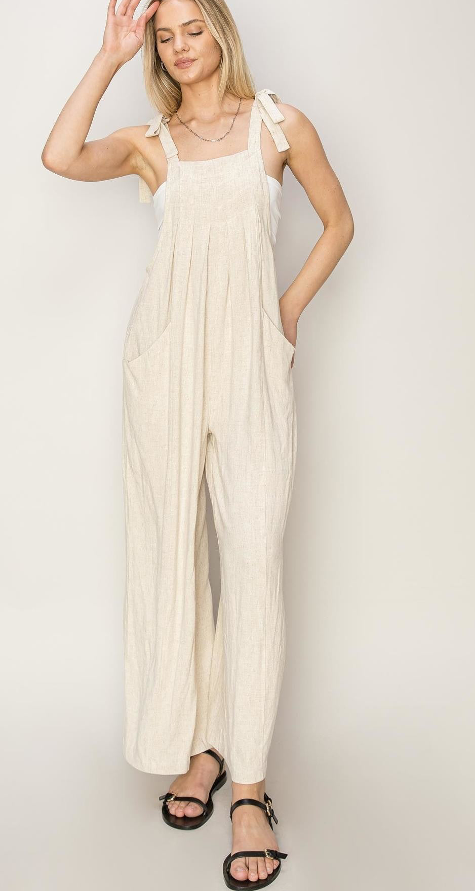 LINEN BLENDED PLEATED JUMPSUIT