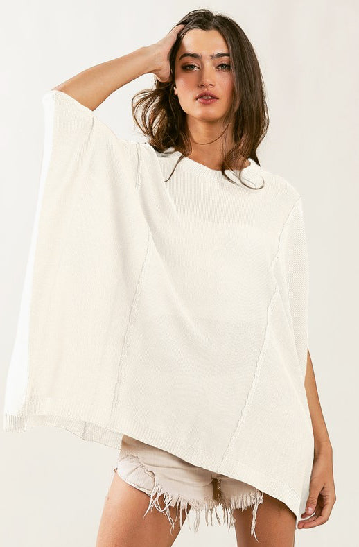 Ivory Dolman Sleeve Rib Textured Sweater