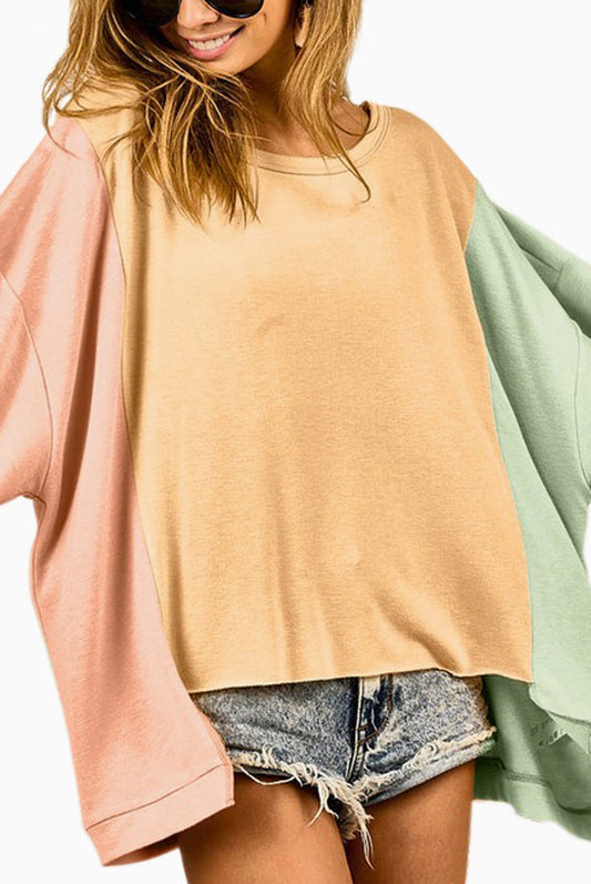 Color Block Cut Over-Fit Un-Even Hem Detail