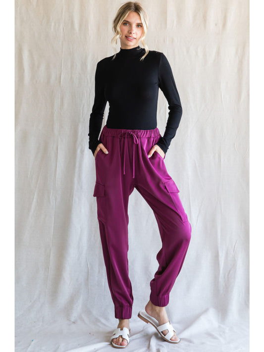 Satin Magenta Jogger Pants