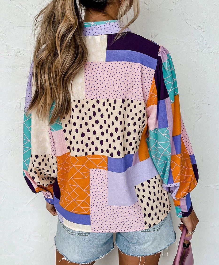 Colorful Patchwork Long Sleeve Shirt