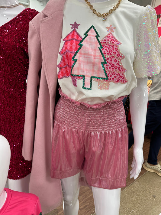 Pink High Waisted Shimmer Shorts